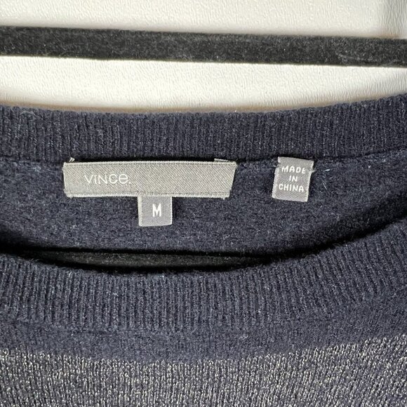 Vince Pullover Sweater Womens M Cashmere Metallic Rugby Stripe Blue Gray - Picture 5 of 6